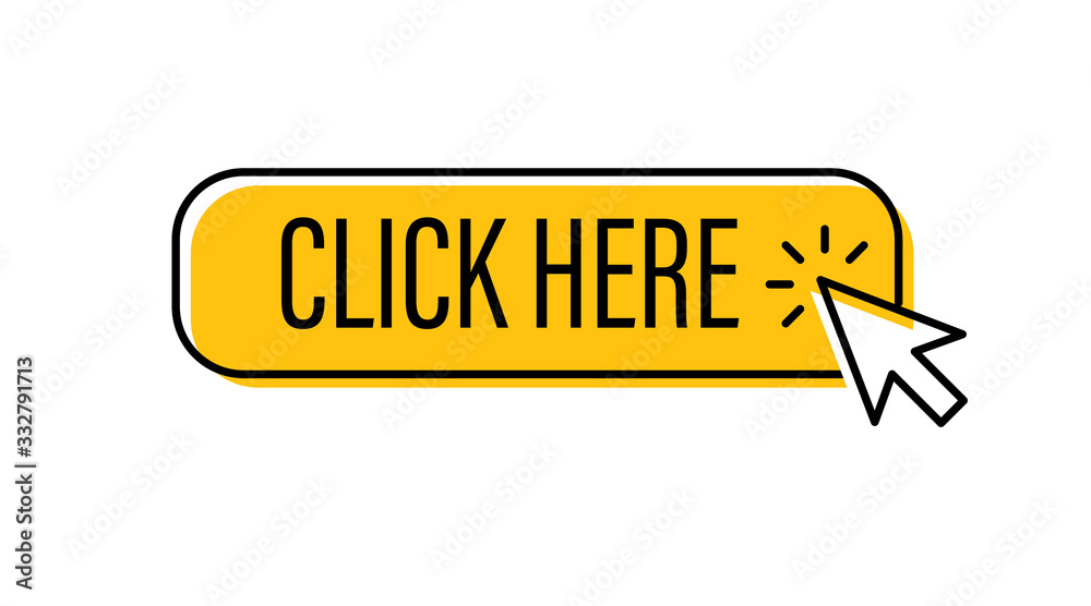 Click here button with arrow pointer clicking. Cursor pointer. Click here button with arrow pointer clicking. Cursor pointer.
