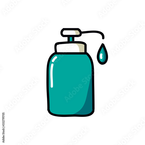 alcohol gel, hand sanitizer doodle icon, vector illustration