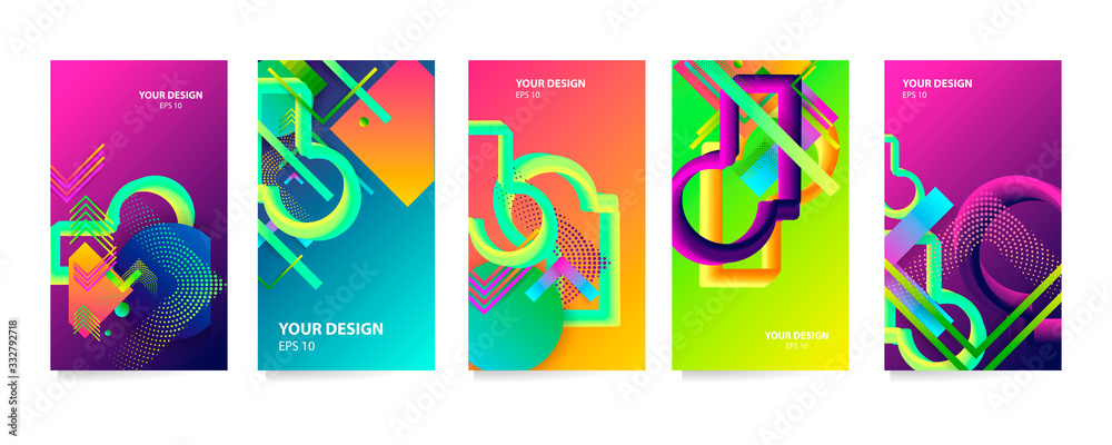 Set Bright Positive Minimal covers design. Colorful summer halftone gradients and lines. Future geometric patterns. Eps 10 vector