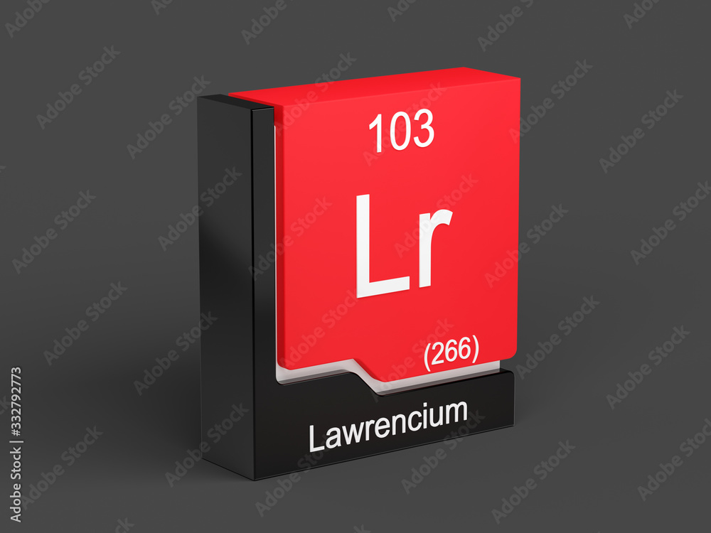 Lawrencium, periodic table element modern icon series, 3D rendered on black background