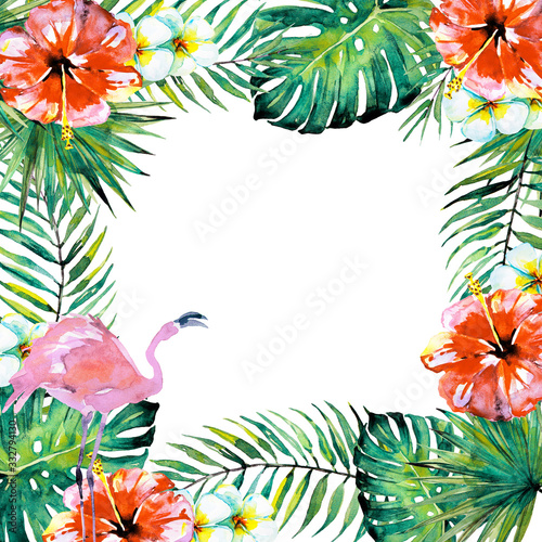 beautiful tropical palm laves, watercolor