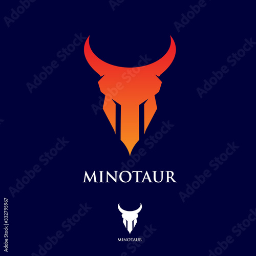 Modern Minotaur letter M logo vector with bull horns and geometric orange gradient for esports team gym branding or corporate tech identity