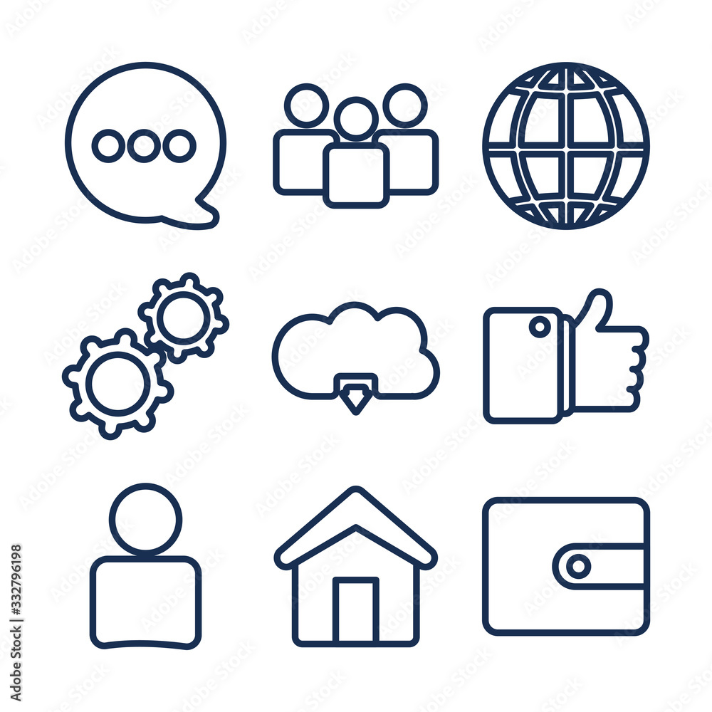Fototapeta premium Social media and apps line style icon vector design