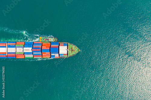 Container ship, Business logistic import-export transport international and transportation of containers in port.