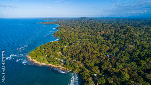 Aerial view at the Caribbean in Costa Rica from Playa Chiquita to Manzanillo