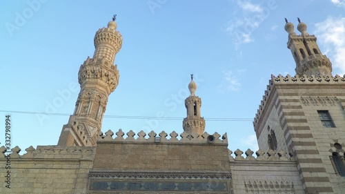 The Al Azhar mosque famous minarets of Qaytbay and Qansuh al-Ghuriin, Islamic Cairo, Egypt photo