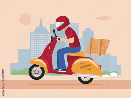 Pizza delivery man riding a scooter