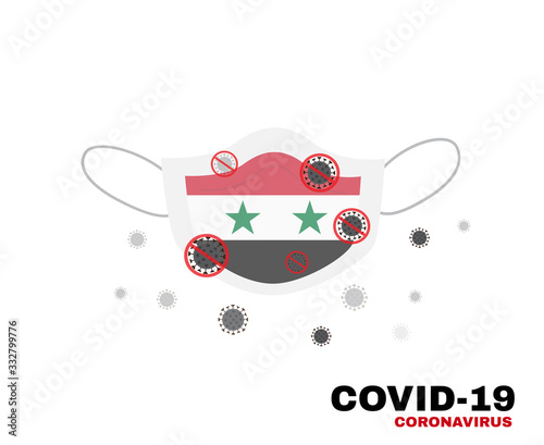 Medical face mask with symbol of the Syria to protect Syrian people from coronavirus or Covid-19, virus outbreak protection concept, sign symbol background, vector illustration.