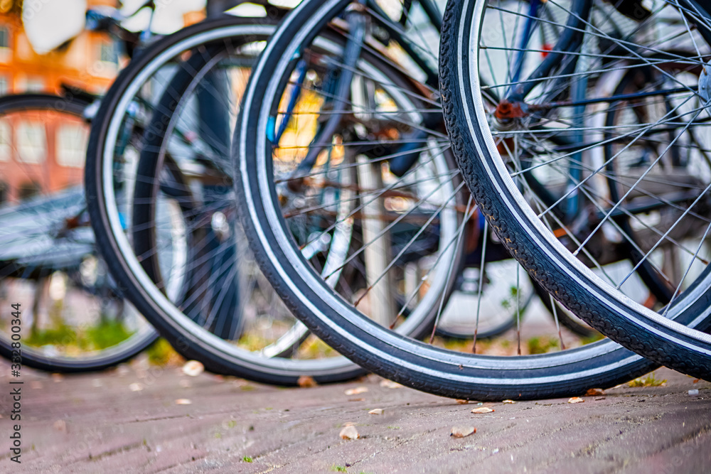 Closeup of Wheels of Traditional Dutch City Bikes in The Netherlands. Closeup of Wheels of Traditional Dutch City Bikes in The Netherlands.
