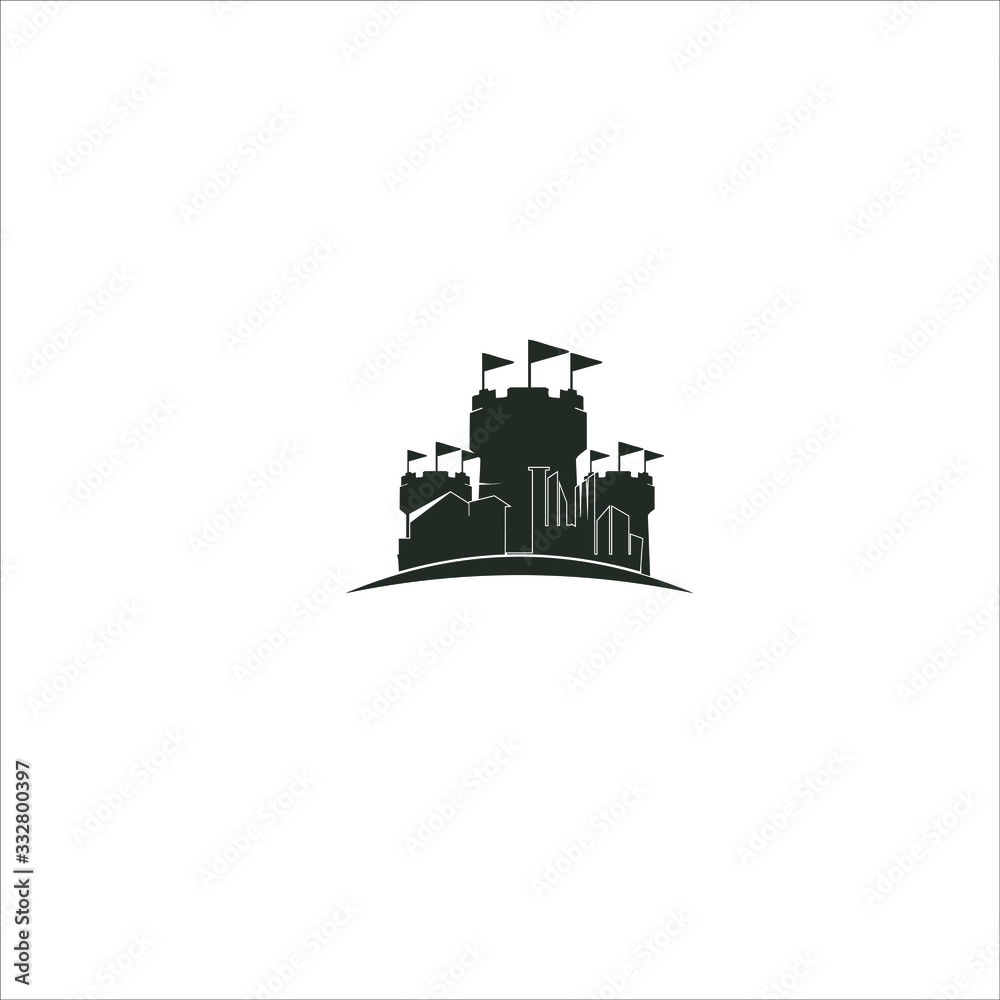 Castle Logo vector icon illustration premium black
