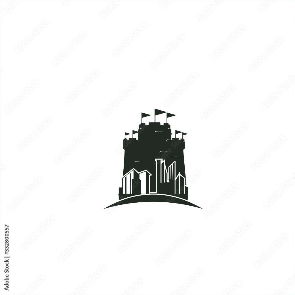 Castle with building Logo vector icon illustration premium 
