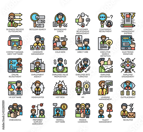 Set of business recruitment thin line and pixel perfect icons for any web and app project.