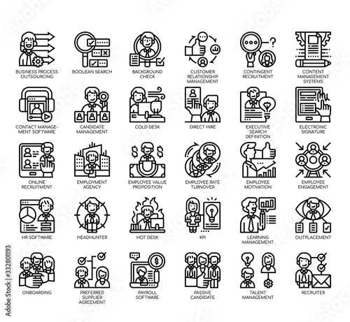 Set of business recruitment thin line and pixel perfect icons for any web and app project.