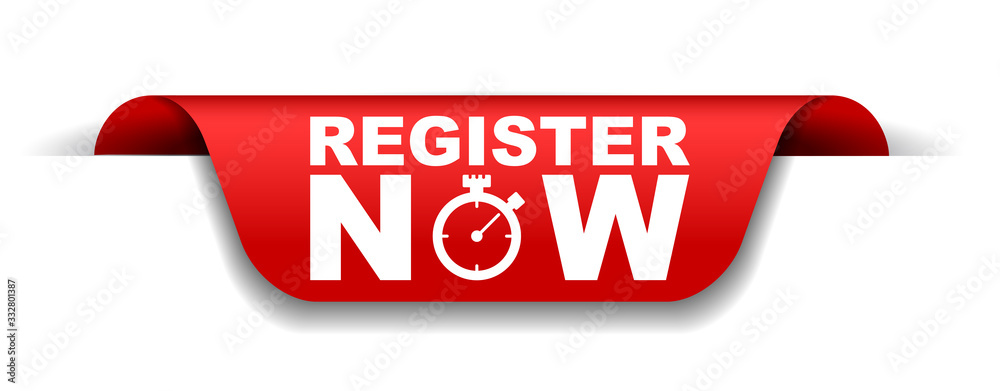 red vector illustration banner register now red vector illustration banner register now