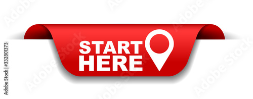 red vector illustration banner start here