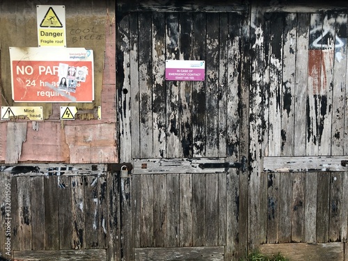 Dark Old Wooden Ruined Grunge Door Gate Fence Sign British Warning Texture