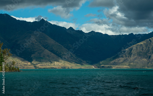 Mountains lakes and clouds in New Zealand