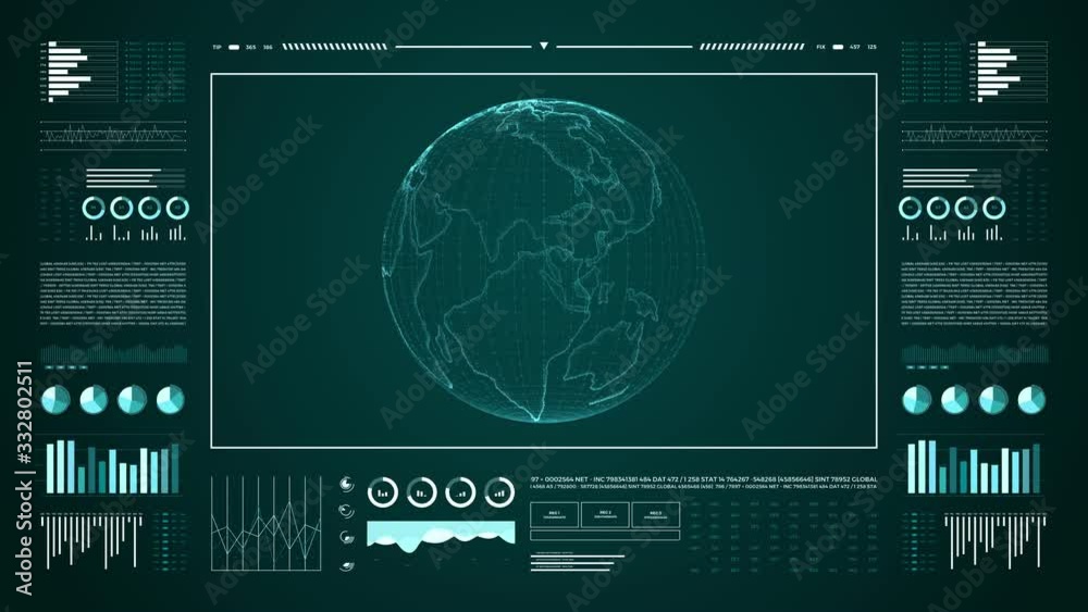 Animation Of User Interface Hud. Globe World Moving On Technological Display Background.