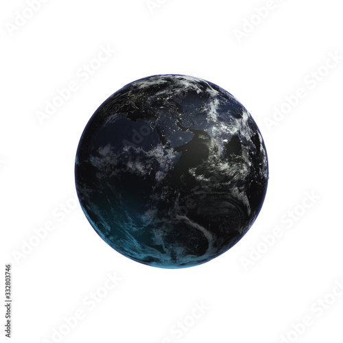Nightly planet Earth in dark outer space. Civilization. Elements of this image furnished by NASA