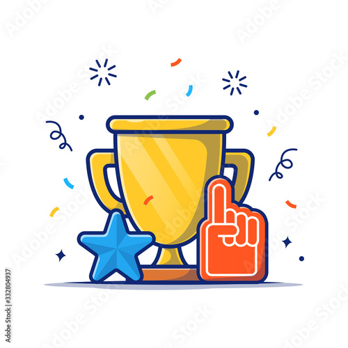 Gold Trophy Vector Icon Illustration. Golden Goblet With Star, Reward Icon Concept White Isolated. Flat Cartoon Style Suitable for Web Landing Page, Banner, Sticker, Background