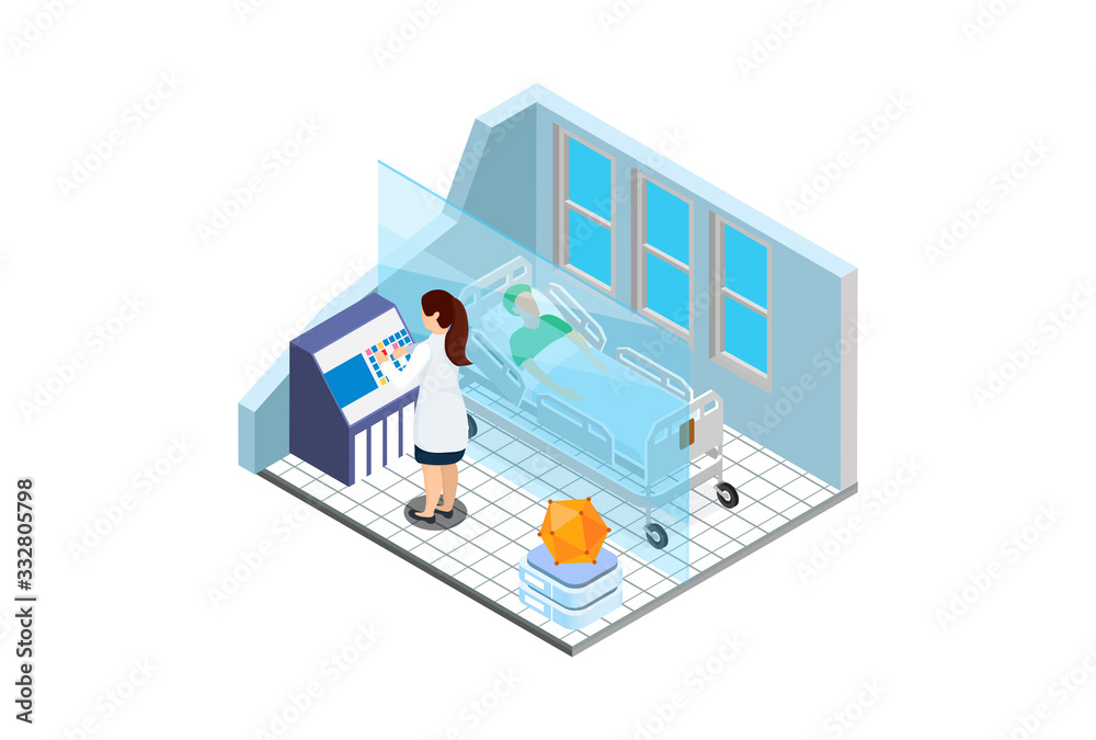 Isometric Medical Hospital Bed Patient Room Isometric. Health Family Life Care Patient Disease Hospital. Suitable for Diagrams, Infographics, Game Asset, And Other Graphic Related Assets