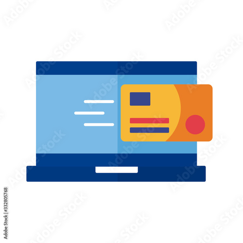 credit card with laptop payment online flat style