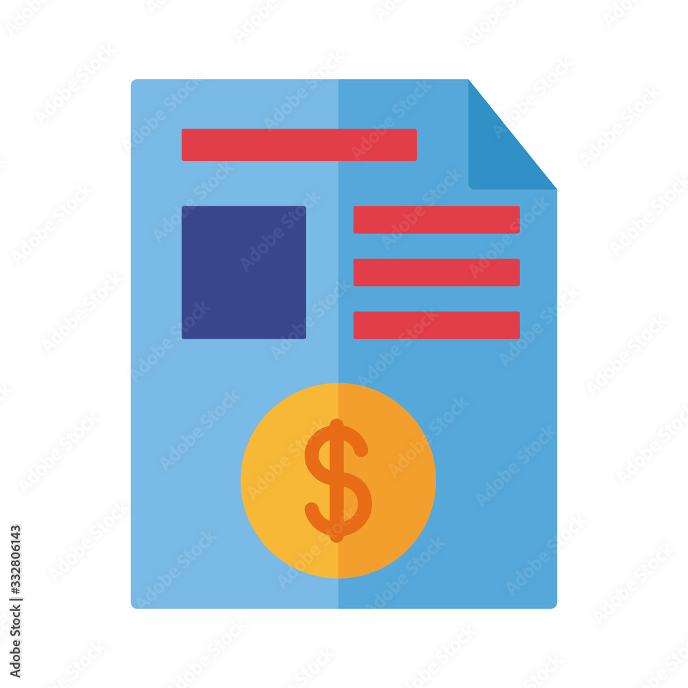 coin money dollar in document payment online flat style