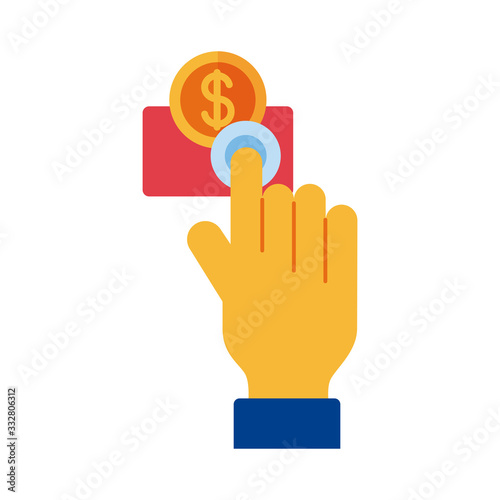 hand with coin money dollar payment online flat style