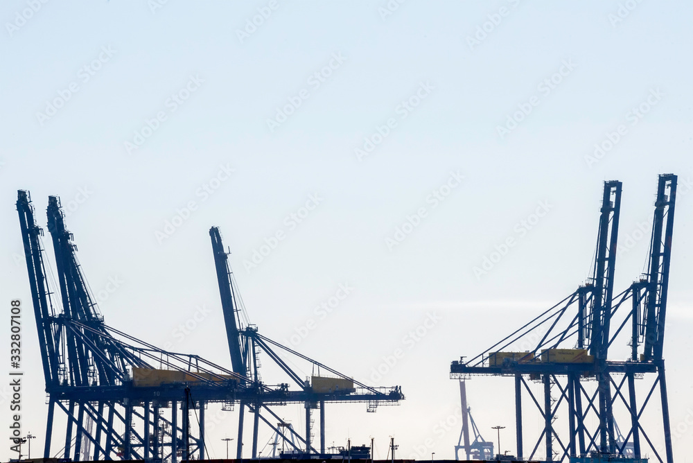 Fototapeta premium Seaport cranes, copy space