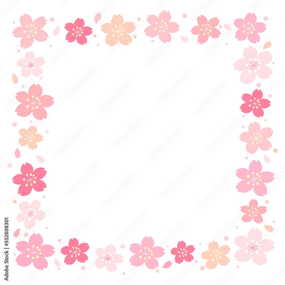 Cherry blossom decorative frame on white background