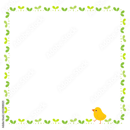Cute chick and sprout frame on white background