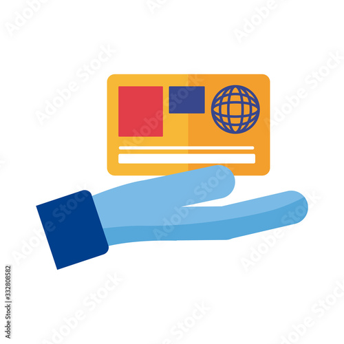 hand with credit card payment online flat style
