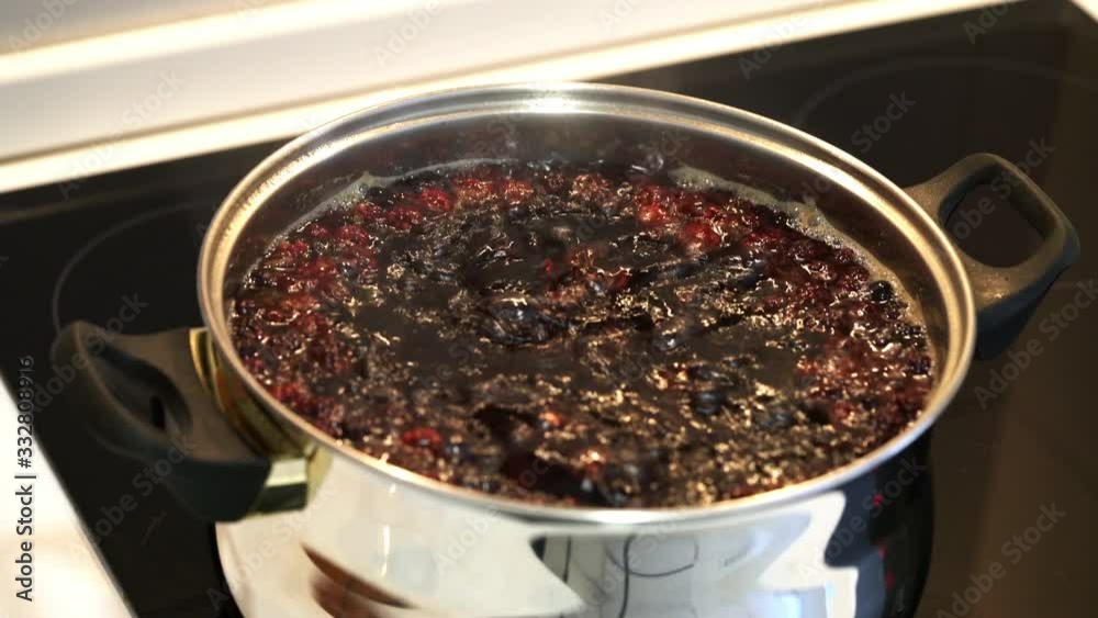 Cooking Fruit Compote with blackberry and aronia - (4K) Cooking Fruit Compote with blackberry and aronia - (4K)