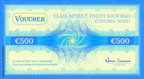 Voucher like a five hundred euro gift banknote blue color vector