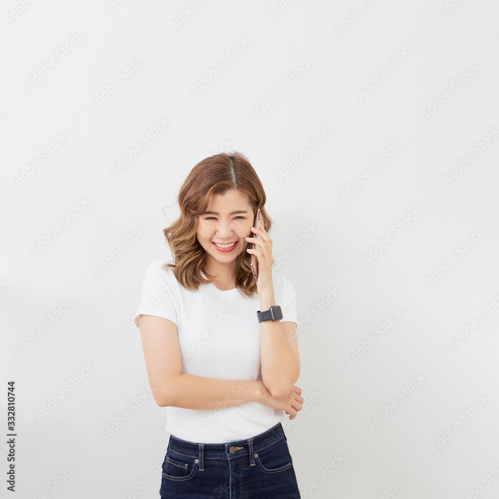 A Cheerful girl using smartphone A Cheerful girl using smartphone
