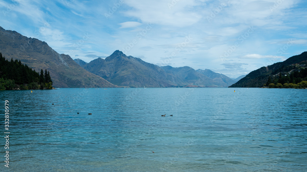 Lake Wakatipu and mountains in Queenstown New Zealand