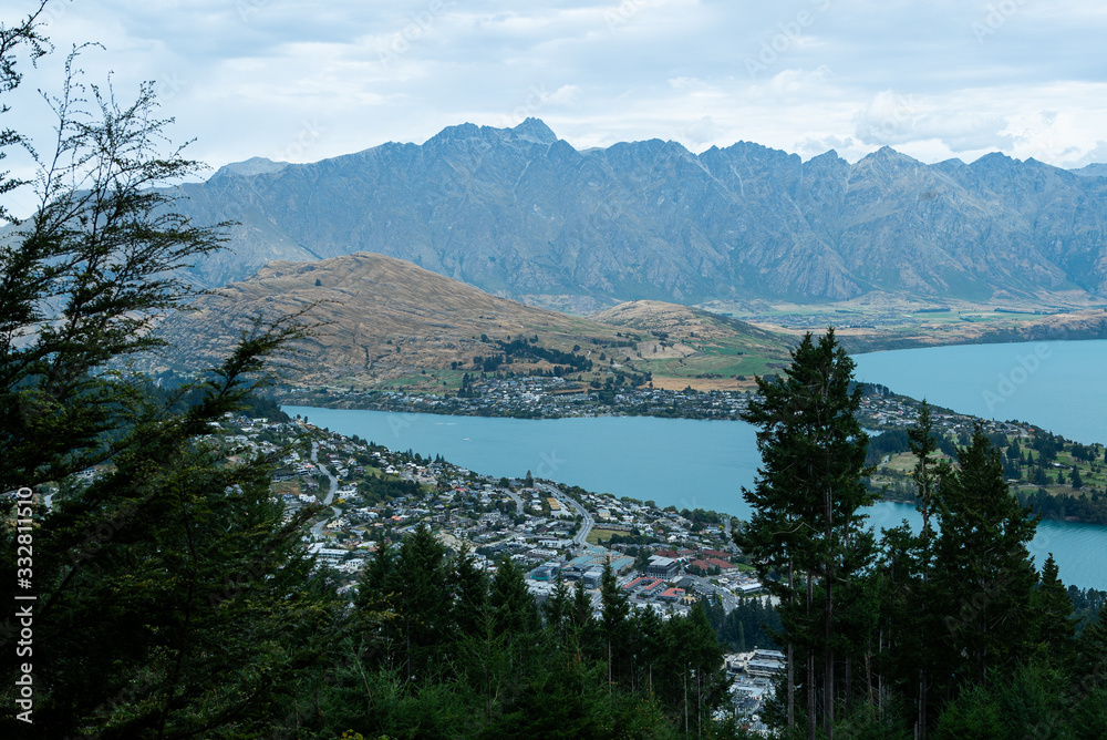 Lake mountains and trees at Ben Lomond Scenic Reserve in Queenstown New Zealand