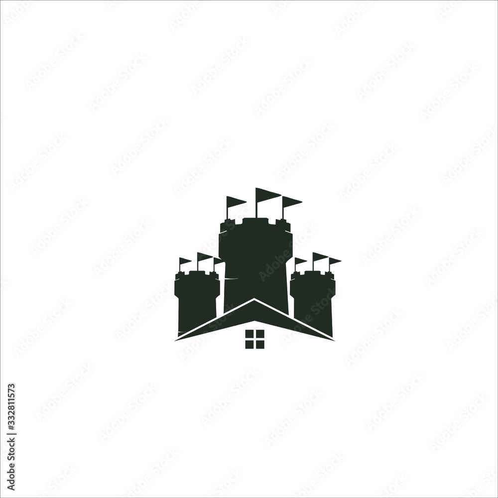Real esate balck Castle Logo vector icon illustration premium 
