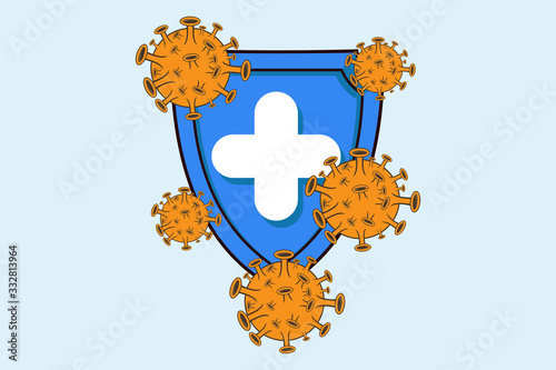 Vector illustration fight against covid-19 virus or coronavirus.
