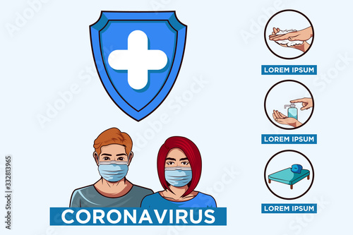 Vector illustration fight against covid-19 virus or coronavirus.