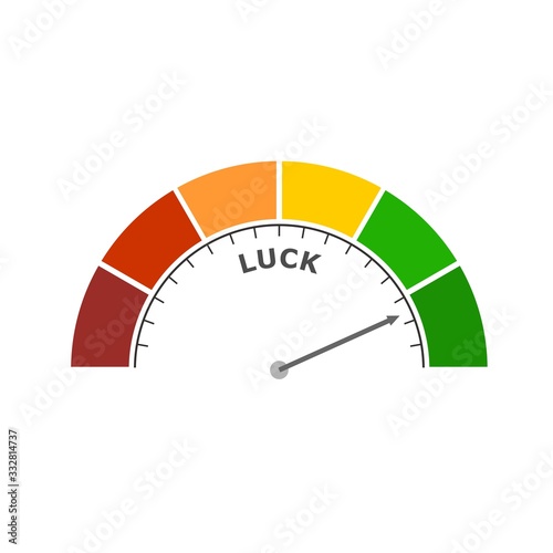 Abstract meter read level of luck result. Color scale with arrow. The measuring device icon. Colorful infographic gauge element.