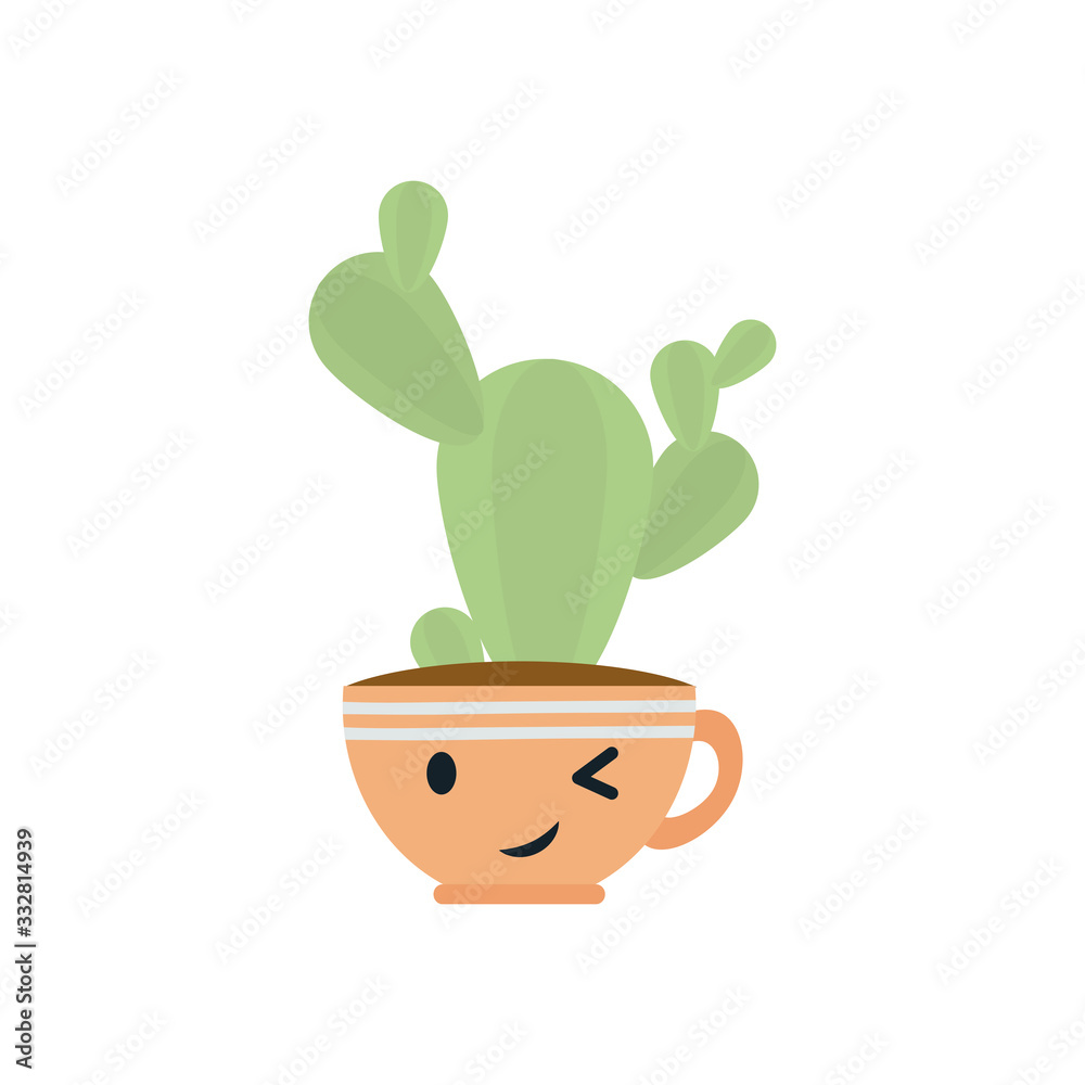 Kawaii cactus inside pot plant flat style icon vector design Kawaii cactus inside pot plant flat style icon vector design