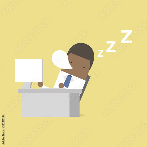 African businessman sleep during working.
