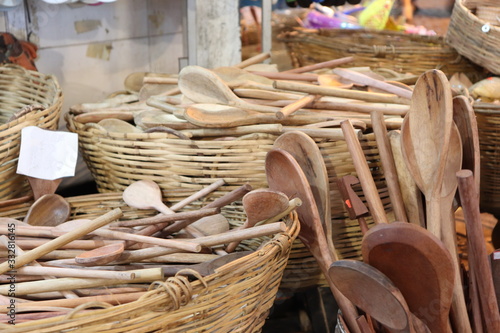 Several wooden spoons made in Brazil.