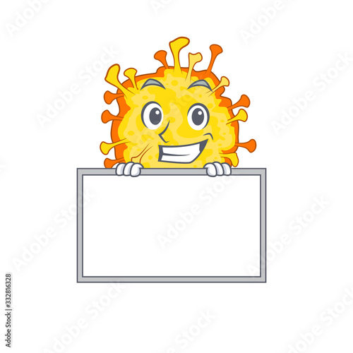 Smiley minacovirus cartoon character style bring board