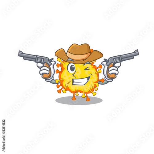 Funny minacovirus as a cowboy cartoon character holding guns