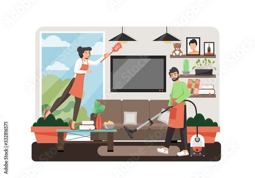 Cleaning services, vector flat style design illustration