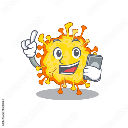 Mascot design of minacovirus speaking on phone