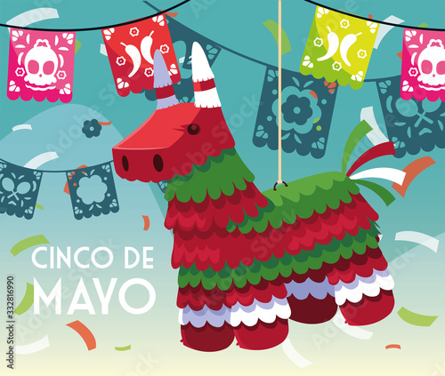 cinco de mayo card of greeting with mexican party pinata
