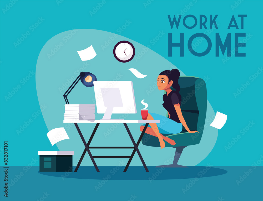 woman freelancer working remotely from her home, work at home